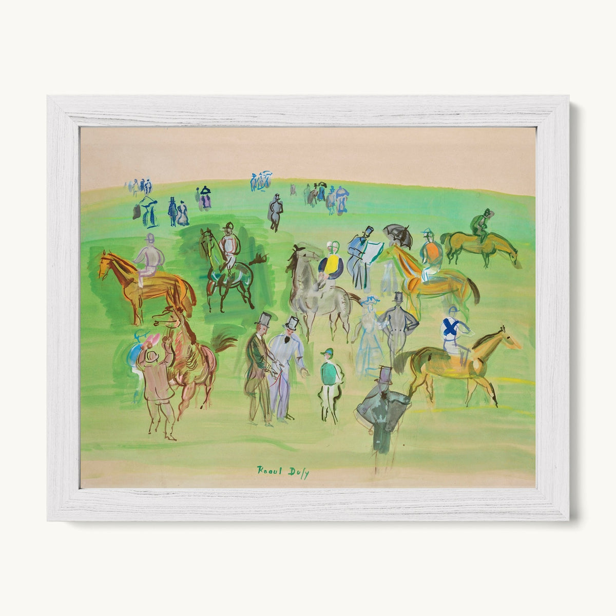 Chevaux et Jockeys sur la pelouse