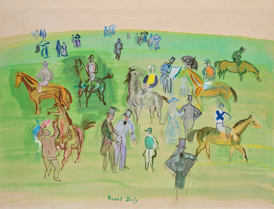 Chevaux et Jockeys sur la pelouse