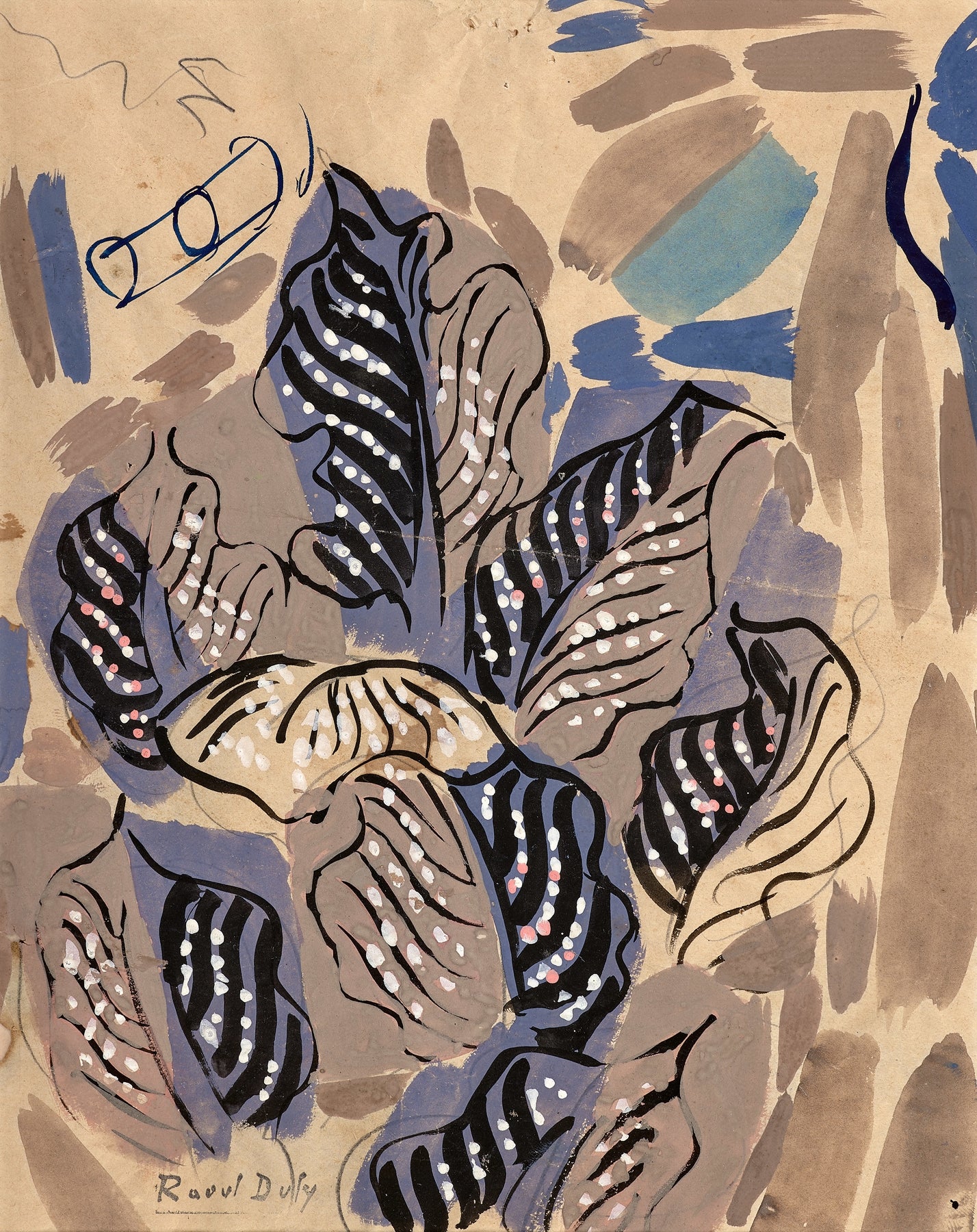 Étude de feuilles en noir, rose et mastic