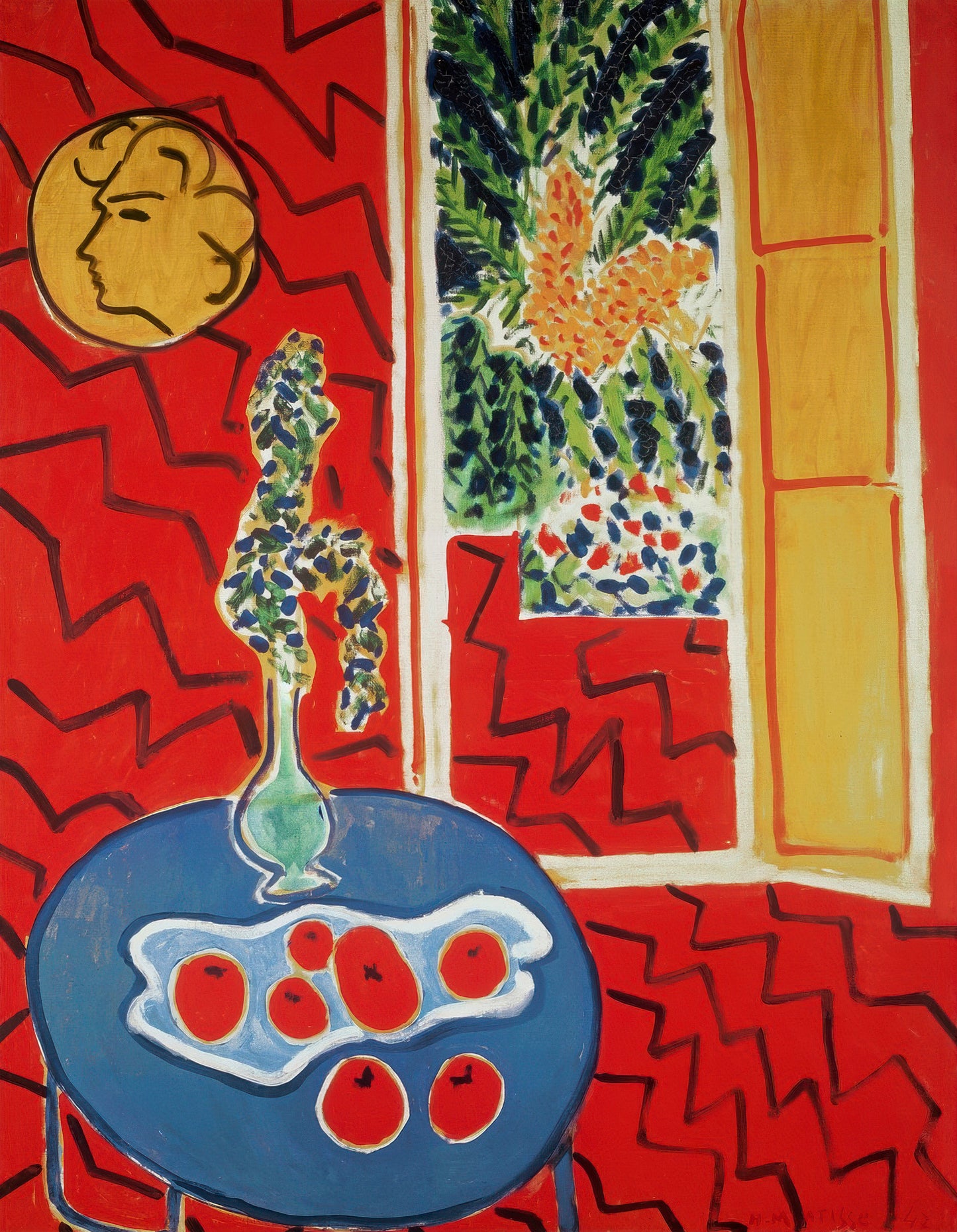 Red Interior, Still Life on a Blue Table