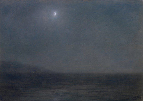 Night Landscape with Sky and Crescent Moon