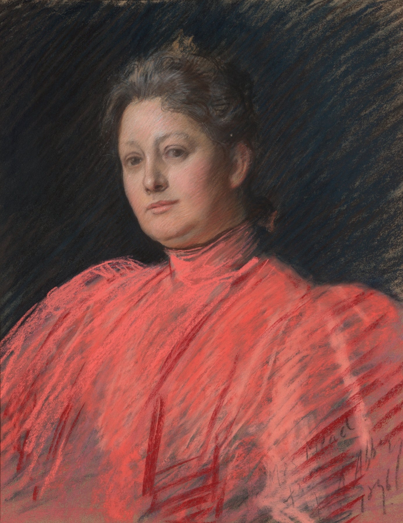Portrait of Mrs. Abbey in pink dress, waist length (1896)