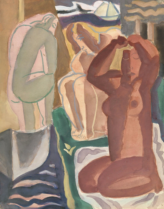 Two Bathing Women and a Figure from Behind